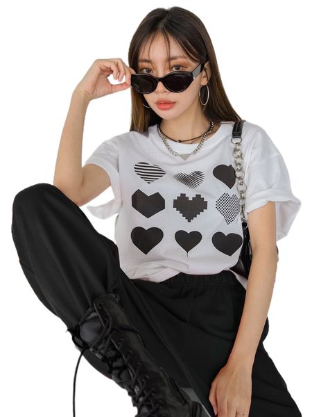 dazy heart print drop shoulder tee n9tv#, White
dazy heart print drop shoulder tee n9tv#, White