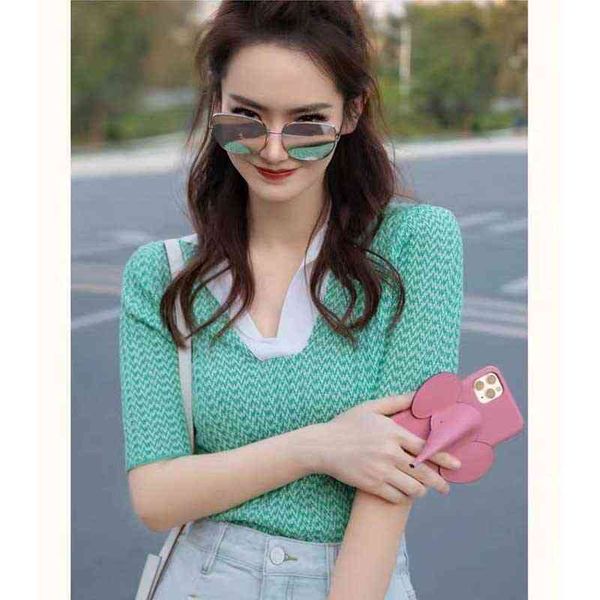 women's knits & tees qi wei star same sweater summer polo collar short sleeved female, White
women's knits & tees qi wei star same sweater summer polo collar short sleeved female, White