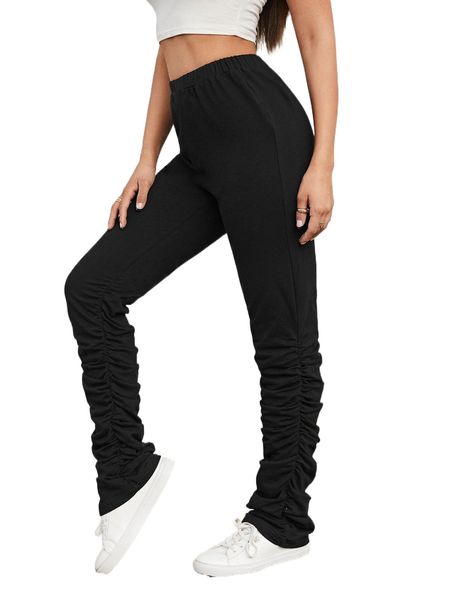 heather gray stacked pants w934#, Black;white 
heather gray stacked pants w934#, Black;white