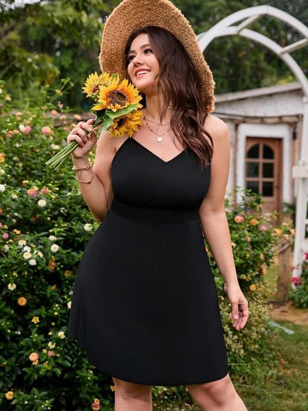 plus zip back cami dress f8pe#, Black 
plus zip back cami dress f8pe#, Black