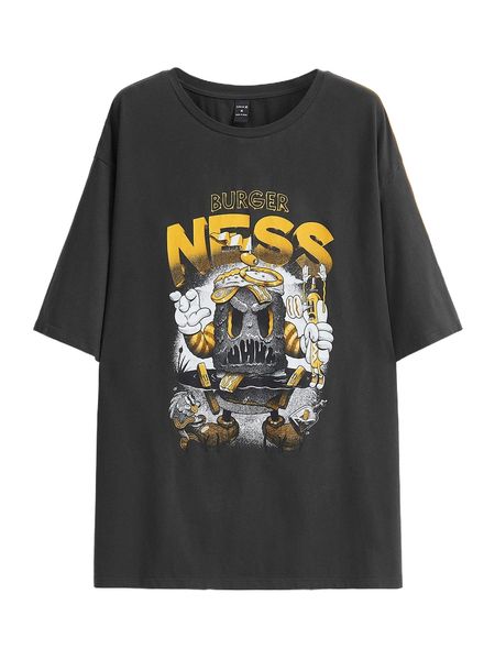 x rubberhoses never dies men cartoon & letter drop shoulder tee z16w#, White;black