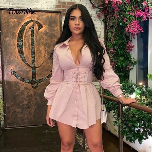 townlike deep v neck mini shirt dress women sucking waist bodycon dresses party long sleeve autumn winter dress y200418, Black;gray
townlike deep v neck mini shirt dress women sucking waist bodycon dresses party long sleeve autumn winter dress y200418, Black;gray