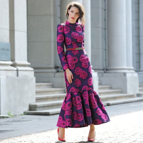 women long sleeve mermaid dress long maxi vintage flowers slim plus size women clothing stand collar party dresses robe femme y200805, Black;pink
women long sleeve mermaid dress long maxi vintage flowers slim plus size women clothing stand collar party dresses robe femme y200805, Black;pink