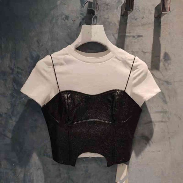 women's t-shirt niche spring summer fake two piece stitching slim fitting short sleeve fashion t-shirt women, White
women's t-shirt niche spring summer fake two piece stitching slim fitting short sleeve fashion t-shirt women, White