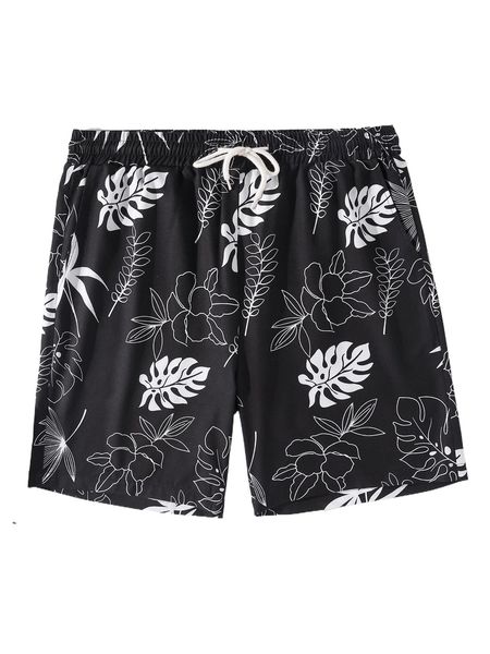 men tropical print drawstring waist shorts u1uw#, White;black
men tropical print drawstring waist shorts u1uw#, White;black