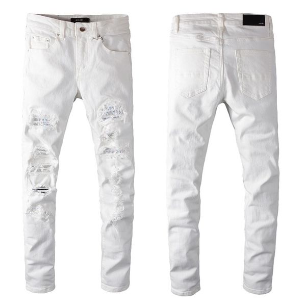 men's jeans white crystal holes ripped fashion slim skinny rhinestone stretch denim pants hole patch tight, Blue
men's jeans white crystal holes ripped fashion slim skinny rhinestone stretch denim pants hole patch tight, Blue