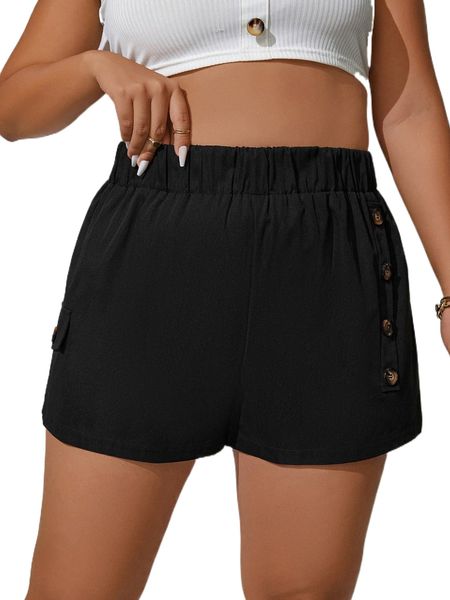 plus button detail shorts m9yh#, Black