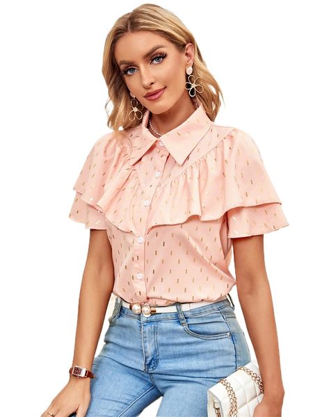 allover geo print ruffle blouse a5wj#, White
allover geo print ruffle blouse a5wj#, White