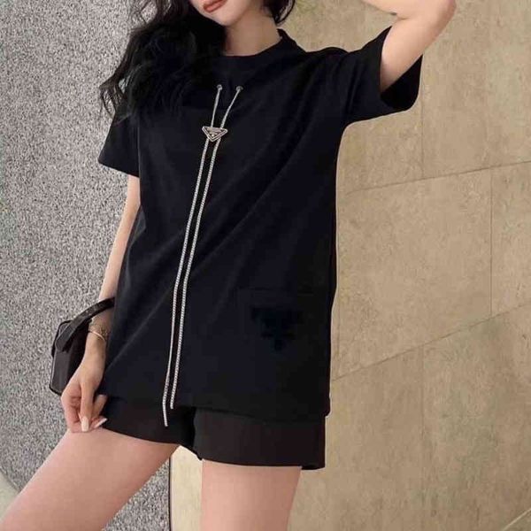 summer spring women t shirts brand triangle metal necklace short sleeve loose pocket embroidery t-shirt fashion round neck pure cotton tees, White
summer spring women t shirts brand triangle metal necklace short sleeve loose pocket embroidery t-shirt fashion round neck pure cotton tees, White