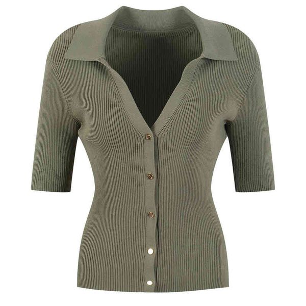 women's knits tees early spring short sleeve polo collar rib knit cardigan fashionable temperament single breasted t-shirt 6lin, White
women's knits tees early spring short sleeve polo collar rib knit cardigan fashionable temperament single breasted t-shirt 6lin, White