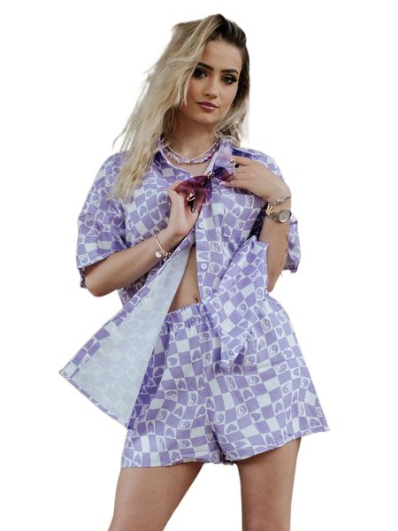 x suzan plaid & yin & yang print patched pocket drop shoulder blouse & shorts y0fe#, White
x suzan plaid & yin & yang print patched pocket drop shoulder blouse & shorts y0fe#, White