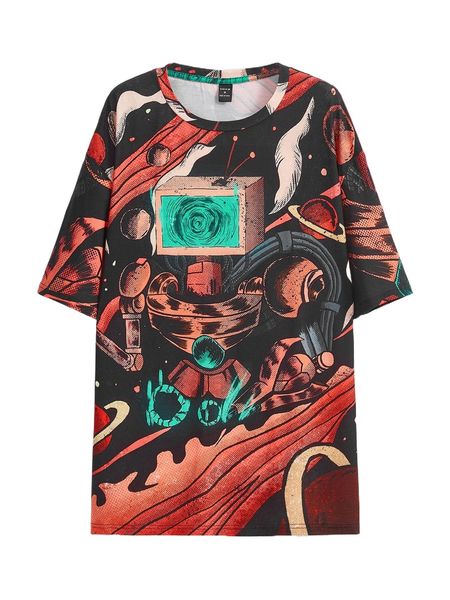 x the menace of society men robot print drop shoulder tee f305#, White;black
x the menace of society men robot print drop shoulder tee f305#, White;black