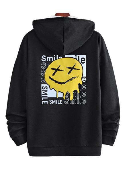 men letter & expression print drop shoulder drawstring hoodie without shirt q535#, Black
men letter & expression print drop shoulder drawstring hoodie without shirt q535#, Black
