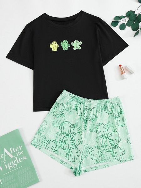 cartoon cactus print & shorts pj set l5za#, Black;red
cartoon cactus print & shorts pj set l5za#, Black;red