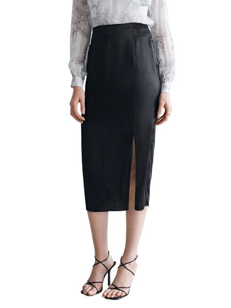 motf premium 100% silk slit skirt d4u3#, Black 
motf premium 100% silk slit skirt d4u3#, Black