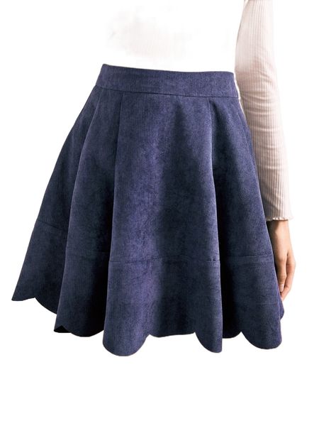 high waist scallop trim skirt c3a1#, Black