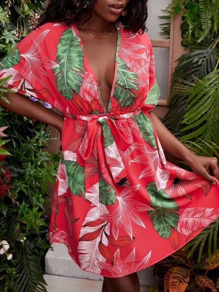 sxy tropical print dolman sleeve plunging neck belted dress p8nt#, Black;gray
sxy tropical print dolman sleeve plunging neck belted dress p8nt#, Black;gray