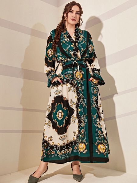 plus scarf print flounce sleeve belted dress v7ew#, Black
plus scarf print flounce sleeve belted dress v7ew#, Black