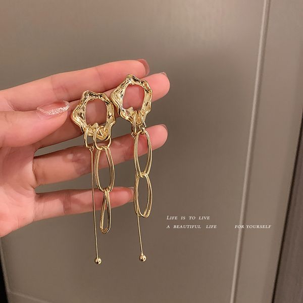 925 silver needle surface irregular chain stud earrings korean tassel round ring earrings fashion creative long eardrop, Golden
925 silver needle surface irregular chain stud earrings korean tassel round ring earrings fashion creative long eardrop, Golden