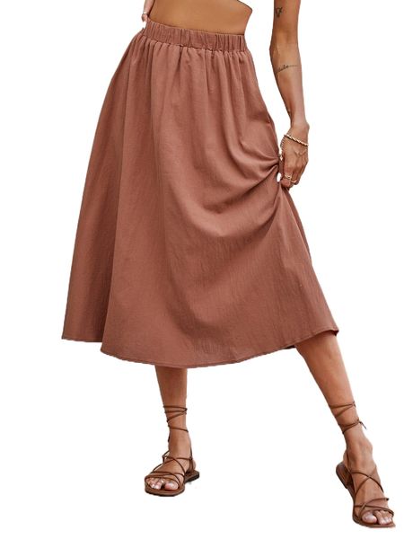 solid elastic waist skirt f1ag#, Black 
solid elastic waist skirt f1ag#, Black