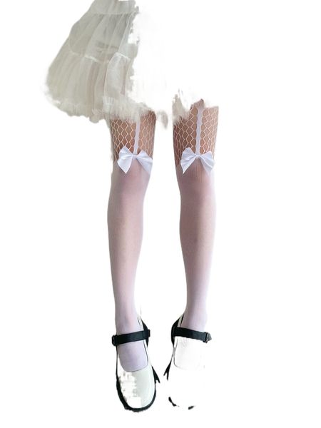 hollow out bow decor tights r59j#, Black;white