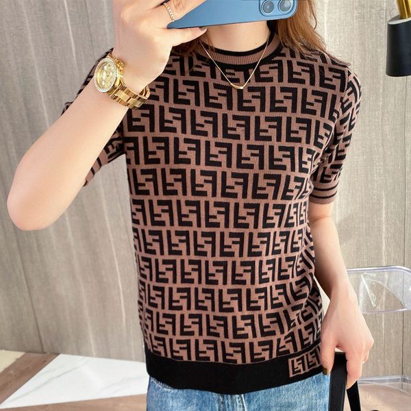 designer knitted short sleeved women's t-shirt letter jacquard half high collar temperament casual pullover sweater versatile bottoming, White
designer knitted short sleeved women's t-shirt letter jacquard half high collar temperament casual pullover sweater versatile bottoming, White
