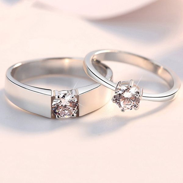 

Myyshop Sterling Silver Couple Rings with Diamond Fashion Simple Zircon Pair Ring Jewelry CT001