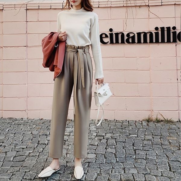 bgteever high waist sashes women suit pants pockets anklelength pencil pants elegant female trousers pantalon femme y200114, Black;white
bgteever high waist sashes women suit pants pockets anklelength pencil pants elegant female trousers pantalon femme y200114, Black;white