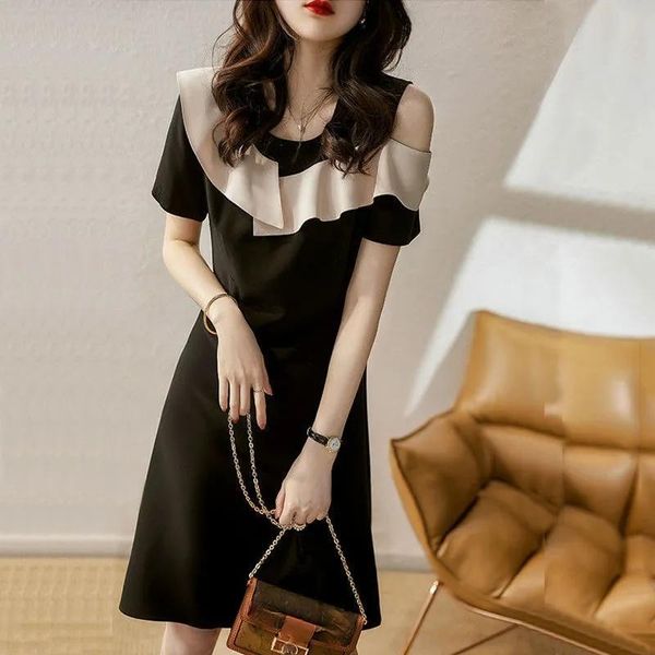 casual dresses off one shoulder short sleeve black dress women green ruffles patchwork slim midi for woman sweet office korean, Black;gray
casual dresses off one shoulder short sleeve black dress women green ruffles patchwork slim midi for woman sweet office korean, Black;gray