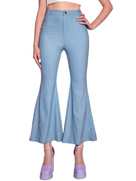 high waist flare leg pants a7rd#, Black;white