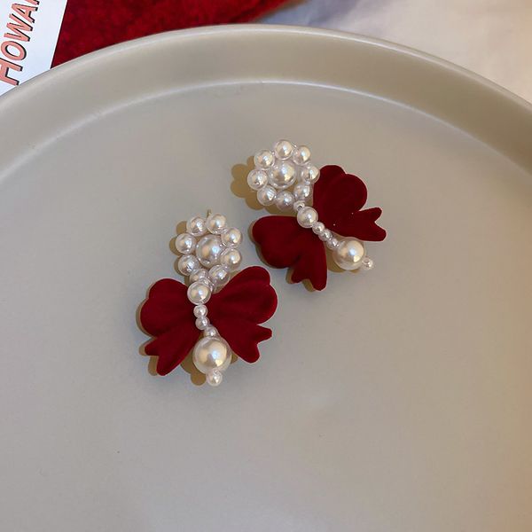 925 silver needle red flocking bow pearl earrings fashion creative girls earrings south korea autumn/winter eardrop, Golden
925 silver needle red flocking bow pearl earrings fashion creative girls earrings south korea autumn/winter eardrop, Golden