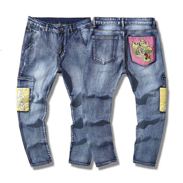 men's jeans design men's elastic legged jeans printed embroidery tiger head slim fit trendy pants 8015 m08h, Blue
men's jeans design men's elastic legged jeans printed embroidery tiger head slim fit trendy pants 8015 m08h, Blue
