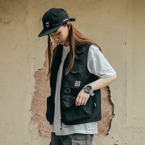 japanese handsome vest tooling men s jacket multi pocket korean fashion 220727, Black;white
japanese handsome vest tooling men s jacket multi pocket korean fashion 220727, Black;white