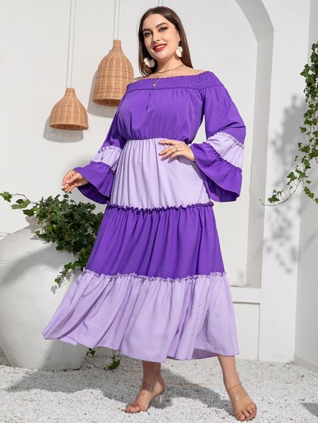 plus bardot shirred flounce sleeve layered dress 34ua#, Black 
plus bardot shirred flounce sleeve layered dress 34ua#, Black