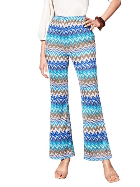 chevron print flare leg pants r2gq#, Black;white