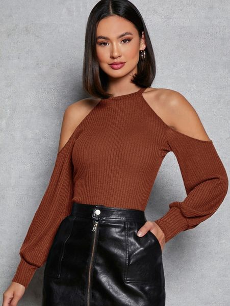 cold shoulder rib-knit tee v3jo#, White
cold shoulder rib-knit tee v3jo#, White