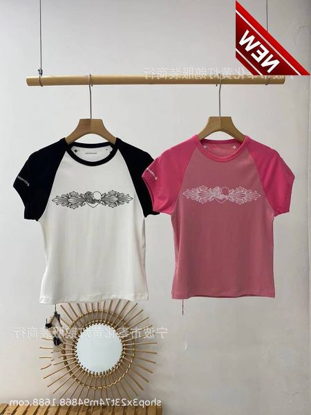 22 spring summer new ch pink vine color matching t-shirt tight high elastic sleeve thin short top, White;black
22 spring summer new ch pink vine color matching t-shirt tight high elastic sleeve thin short top, White;black