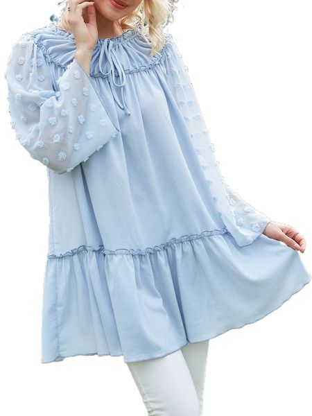 swiss dot frilled tie neck blouse d2ih#, White