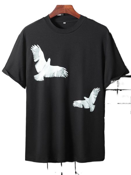 men bird print tee z3mj#, White;black