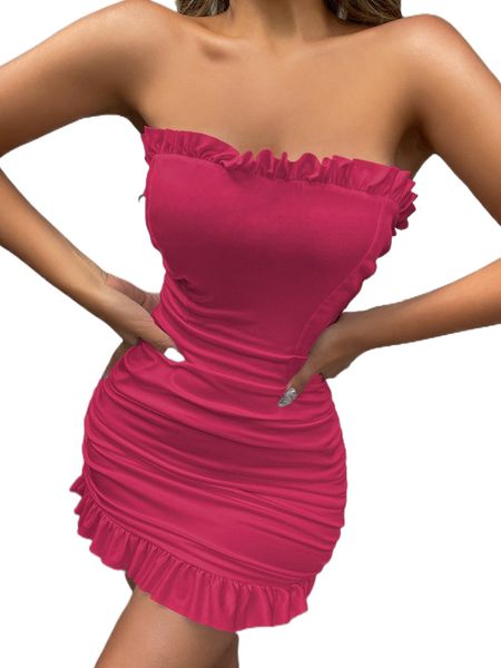 ruffle trim bodycon dress f3ys#, Black;gray