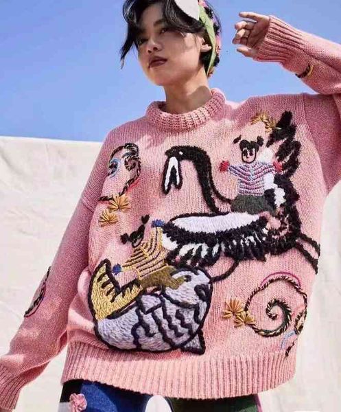 women's knits tees autumn and winter flower bird embroidery sweater women's fashion hook temperament aging knitted korean style 3b, White
women's knits tees autumn and winter flower bird embroidery sweater women's fashion hook temperament aging knitted korean style 3b, White