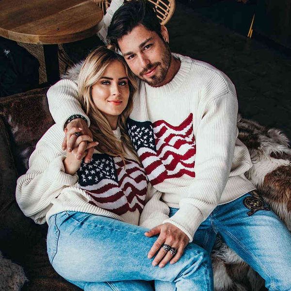 female pollover sweater women causal america flag soft sweater autumn winter knitted long sleeve korean oversize sweater l220714, White;black 
female pollover sweater women causal america flag soft sweater autumn winter knitted long sleeve korean oversize sweater l220714, White;black