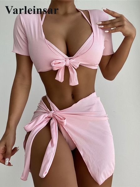 4 pcs ribbed halter bikini female swimsuit women swimwear four-pieces bikini set with sarong bather bathing suit swim v3152, White;black
4 pcs ribbed halter bikini female swimsuit women swimwear four-pieces bikini set with sarong bather bathing suit swim v3152, White;black
