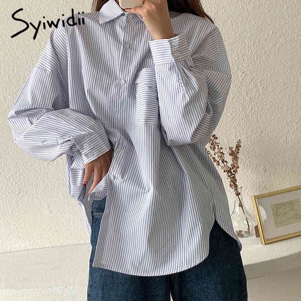 striped button up shirt womens pocket oversized loose style turndown collar casual white with blue spring fashion 210415
striped button up shirt womens pocket oversized loose style turndown collar casual white with blue spring fashion 210415