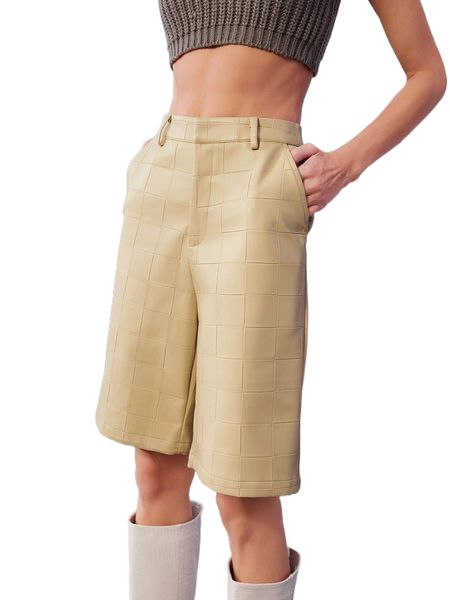 solid textured pu leather shorts w3cu#, White;black