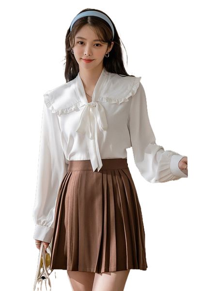 dazy statement collar frill trim knot front blouse b94w#, White
dazy statement collar frill trim knot front blouse b94w#, White