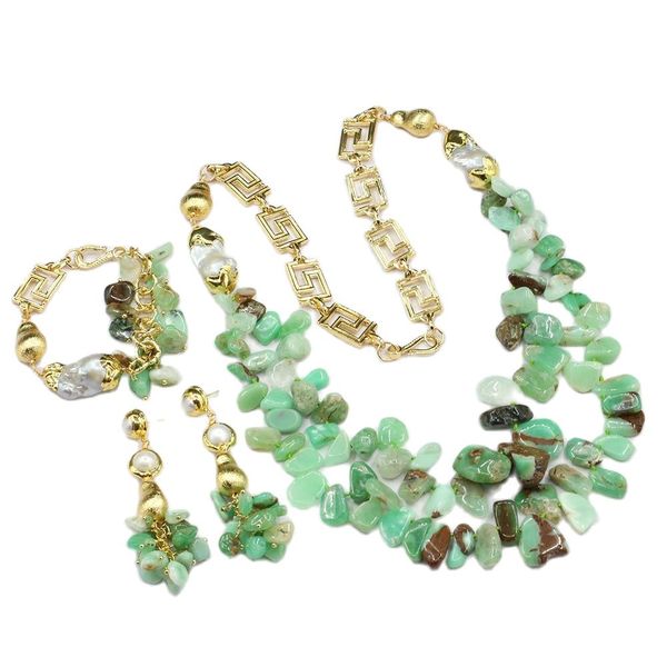 natural green chrysoprase electroplated edge brushed gray keshi pearl chain necklace bracelet earrings sets for women, Silver
natural green chrysoprase electroplated edge brushed gray keshi pearl chain necklace bracelet earrings sets for women, Silver