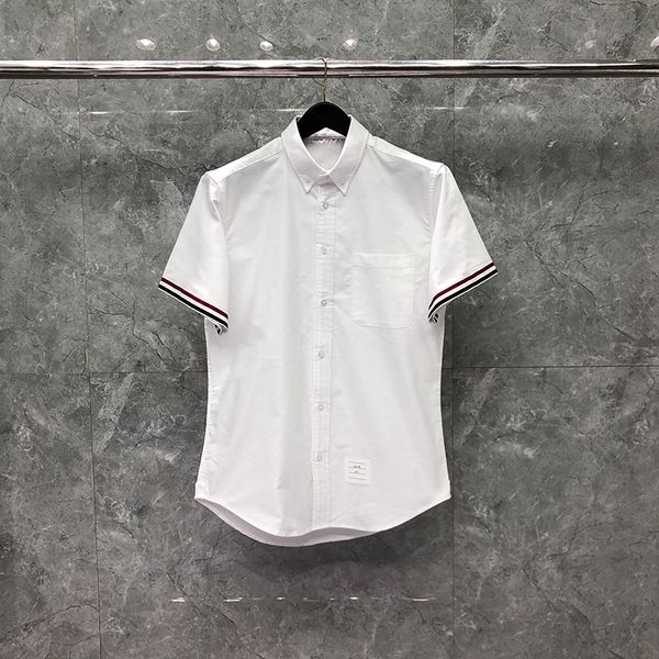 striped cuffs men's shirt summer cool luxury brand fine cotton short sleeve blouse slim casual oversized women's original designe, White;black
striped cuffs men's shirt summer cool luxury brand fine cotton short sleeve blouse slim casual oversized women's original designe, White;black