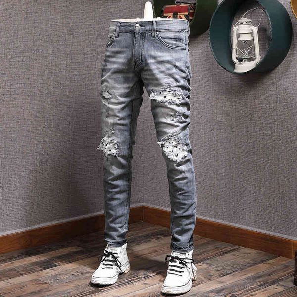 men's jeans high street fashion jeans men's motorcycle wind hole patch trend slim fit young pants lcyf, Blue
men's jeans high street fashion jeans men's motorcycle wind hole patch trend slim fit young pants lcyf, Blue