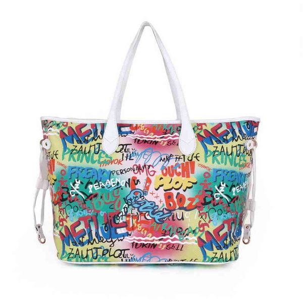 bag women's bag new high-capacity shoulder fashion printing graffiti shopping tote 220506